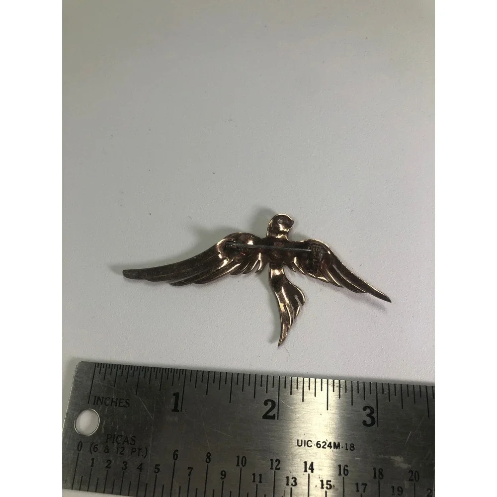 Vintage Copper Tone Flying Swallow Bird Brooch Pin Winged Metallic Jewelry 3